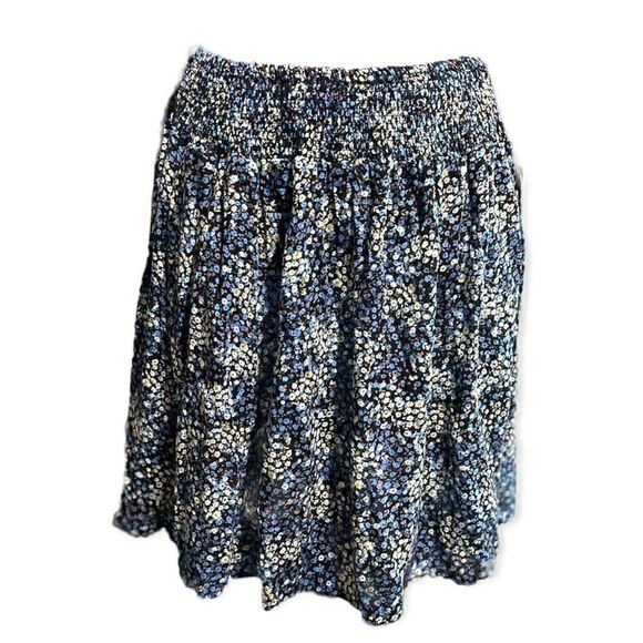 RACHEL ZOE DITSY FLORAL MINI SKIRT SMOCKED WAIST NAVY BLUE YELLOW BLACK SIZE M - Picture 1 of 9